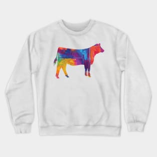 Farmgirl Livestock Show Heifer with Rainbow Pattern Crewneck Sweatshirt